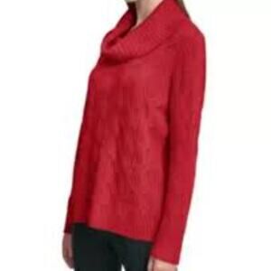 NWT CALVIN KLEIN Sweater MEDIUM Red Cable Knit Cowl Neck